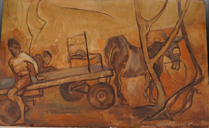 A. Paul, oil on board, Study of a donkey and cart, signed, 29 x 45cm, unframed. Condition - fair